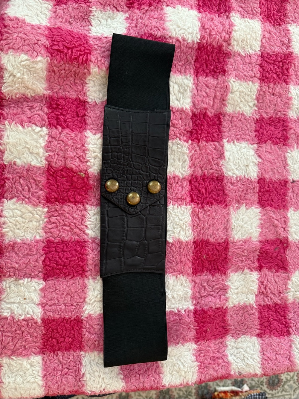 Black Croc-Embossed Elastic Leather belt